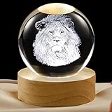 YANFEYHA 3D Lion Crystal Ball Lamp with Dimmable LED and Wooden Base, Night Light for Kids Teens Adults, Home Desk Office Bedroom Decor, Birthday Gift (2.4”/ 6cm)