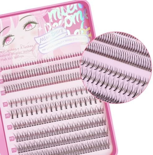 MLEN DIARY 296pcs Clusters Individual Lashes Cluster Lashes Natural Look Mixed 4 Types 5-12mm False DIY Eyelashes Extension Wispy Faux Mink Lash