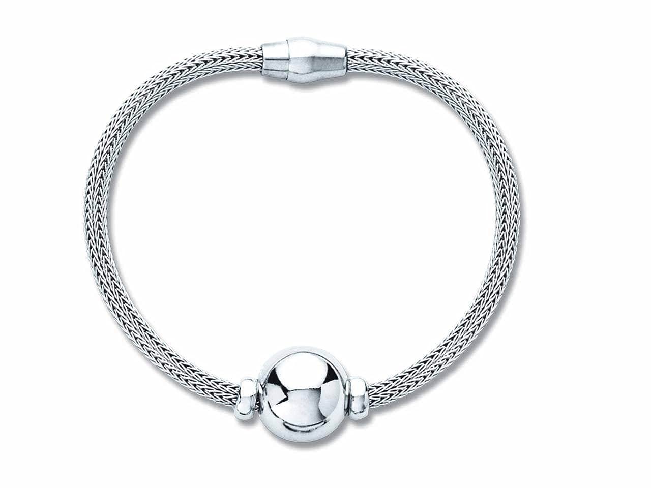 Bracciale a maglia palma con sfera in argento 925 rodiato - CPL, Taglia unica, Argento sterling Metallo Argento