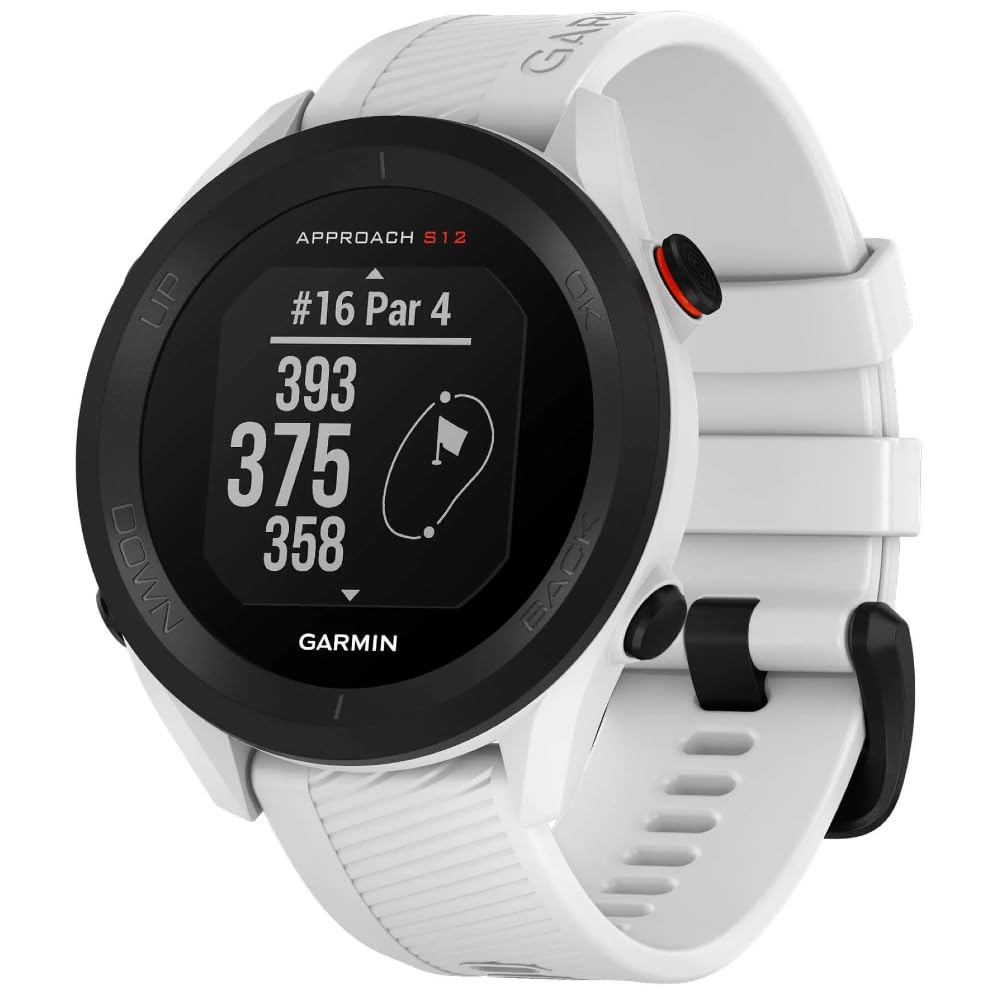 Garmin Approach S12, Reloj para Golf, campos mundiales preinstalados, Bluetooth y resistente al agua, Blanco