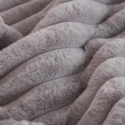 Image of HOMETHREADS 600GSM Thick & Soft Rabbit Fur Plush Sofa Cover-Luxurious Cozy Slipcover, Washable & Pet-Friendly, Anti-Scratch Protector for Sofas (Faux Linning Grey, 1 Seater | 70x70cm)