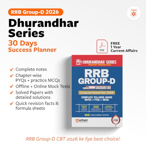 Image of Arihant RRB Group D CBT Exam Preparation Book 2026 | Complete Syllabus Based Notes + PYQs and MCQs | 10 Mock Tests (5 Offline + 5 Online) | Solved Papers with Detailed Solutions | English Medium