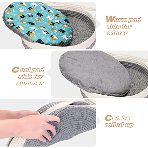 Cotton Rope Woven Cat Bed Basket, Small Dogs Sofa Bed With Double Sided Mat For All Seasons, 14"X14"X4" Washable Round Sleeping House Bed For Indoor Cats Puppies Rabbits And Other Small Pets #TOP2