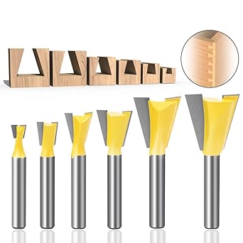 WSOOX 6PCS Dovetail Router Bits with 1/4 Inch Shank 14 degreed Carbide-Tipped Joint Router Bit Set for Making Boxes Drawers Cabinet(Cutting Diameter:1/4