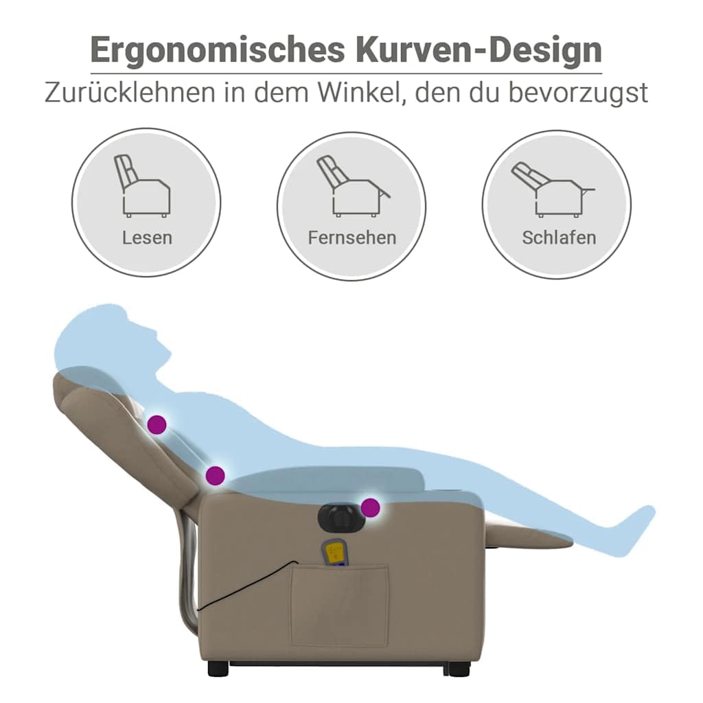 vidaXL Massagesessel mit Aufstehhilfe Elektrisch Cappuccino Kunstleder