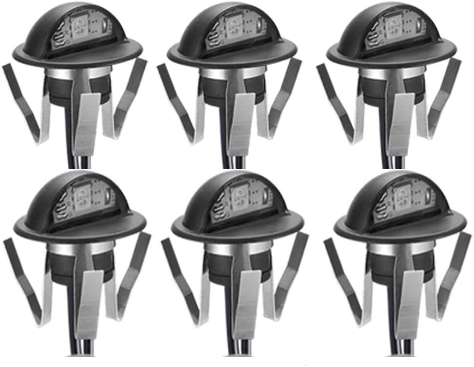 FVTLED LED Stair Lights Kit Low Voltage Waterproof IP65 Outdoor Half Moon 1-2/5" Stainless Steel Recessed Wood Deck Lighting Yard Garden Patio Step Landscape Pathway LED Light (6pcs, RGB (Black))