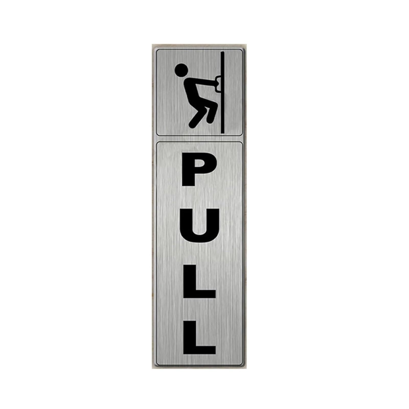 Aluminum Sliding Door Sticker Hotel Restaurant Glass Push Word Pull Sign Reminder Signage Gate for Businesses,Bathroom, Cafe(Silver-Pull)