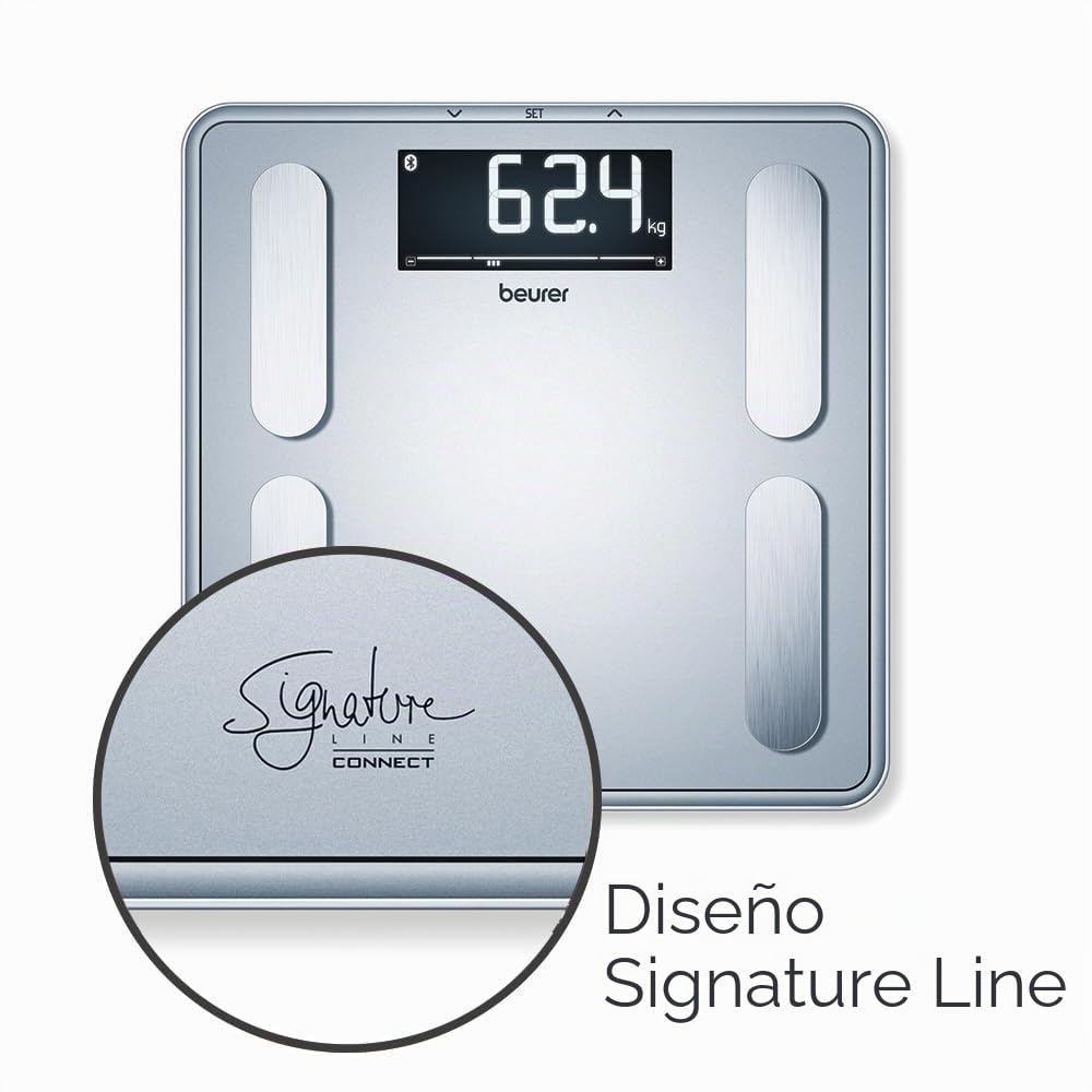 Beurer BF 405 Báscula diagnóstica, análisis corporal preciso para 8 personas, medición de grasa corporal, con pantalla XL iluminada, capacidad de carga hasta 200 kg, conexión a app