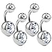 Bodyjewellery 14 Gauge (1.6mm), 1/4" (6mm) Long 316L Surgical Stainless Steel Belly Navel Ring with 5mm Jeweled Ball, Set of 4