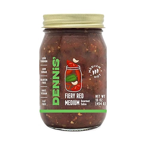 Salsa roja ardiente totalmente natural de Dennis' Gourmet  Esta salsa fresca y abundante para restaurante es baja en azúcar, calorías, carbohidratos
