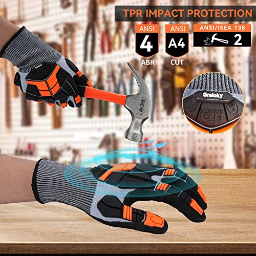Graloky Safety Work Gloves With Impact Protection For Men Women, Touch Screen Anti-Slip Tpr Heavy Duty Gloves With Nitrile Grip, Cut Resistant Gloves For Mining/Gardening/Farming/Construction (Large) #TOP1