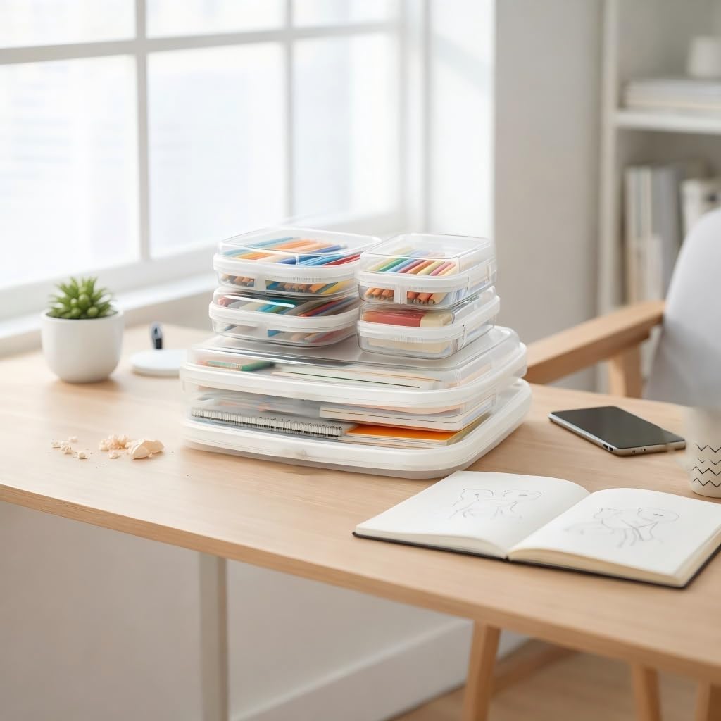 6Pcs/2L+2M+2S Clear Hard Shell Zippered Travel Case – Plastic Organizer Pouch for Toiletries, Cosmetic Bag, Diaper Bag & Packing Accessories (White, Set D)