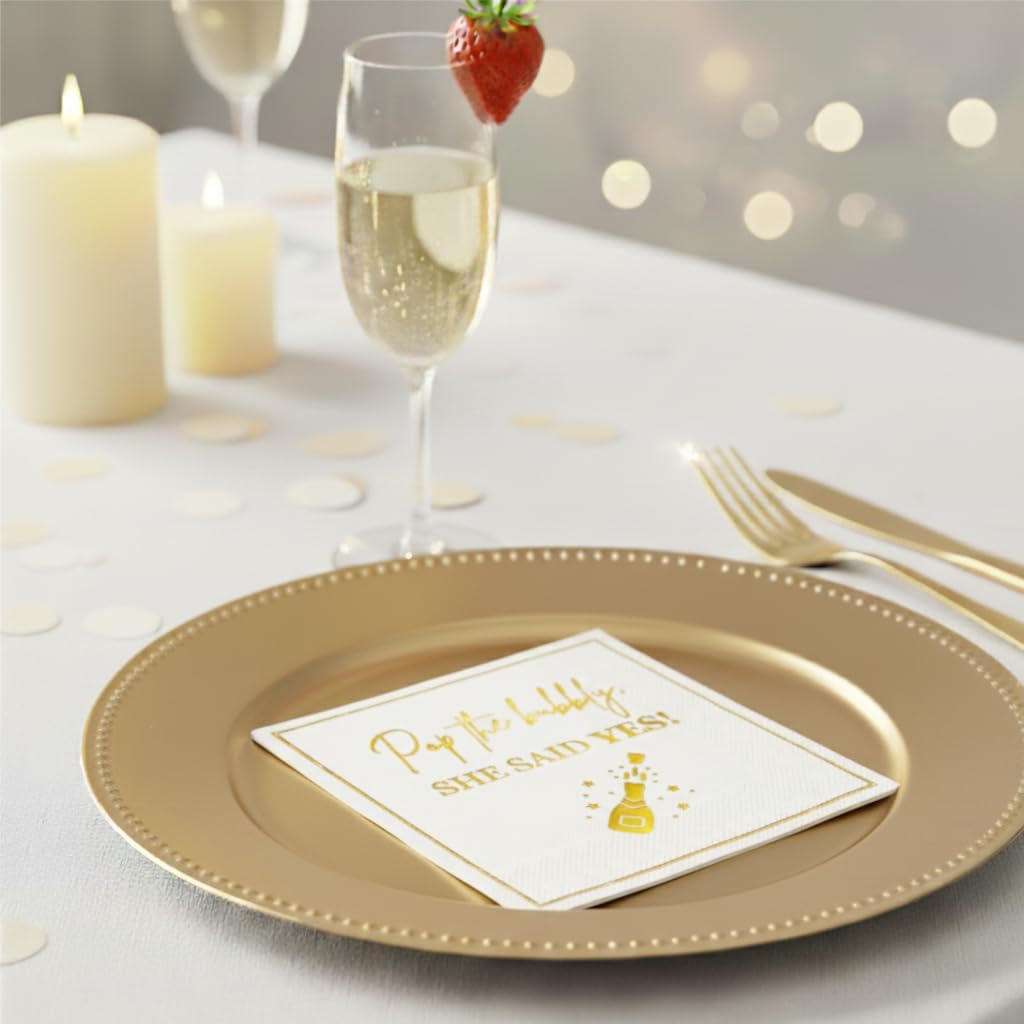 She Said Yes Engagement Napkins, Gold “Pop the Bubbly, She Said Yes!” Decorations, We're Engaged Paper Cocktail Napkin, Getting Married Celebrations, Wedding Bridal Shower Decor, Bachelorette Parties