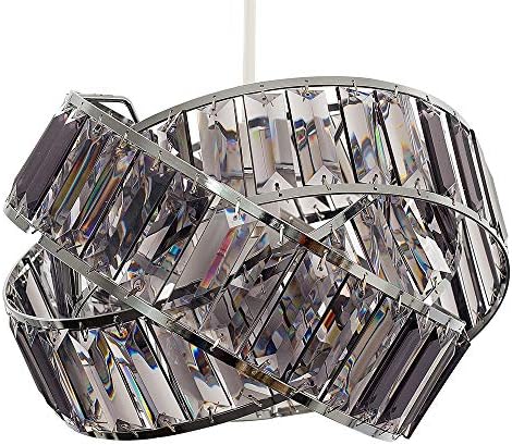 MiniSun Modern Polished Chrome & Smoked Acrylic Jewel Intertwined Rings Design Ceiling Pendant Light Shade - Complete with a 6w LED GLS Bulb [3000K Warm White]
