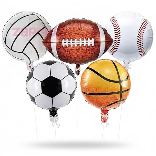 Image of Balloonistics Sports Basketball Football Ball Theme Happy Birthday Balloon Bouquet Pack Of 5