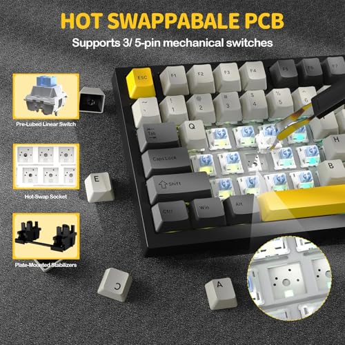 ATTACK SHARK X820 Ultra Bezprzewodowa Klawiatura Mechaniczna z Inteligentnym Wyświetlaczem TFT i Pokrętłem, 75% Wymienne Przełączniki, Klawiatura Gamingowa, BT/2.4G/USB-C, RGB (Czarny–Switch Shark)