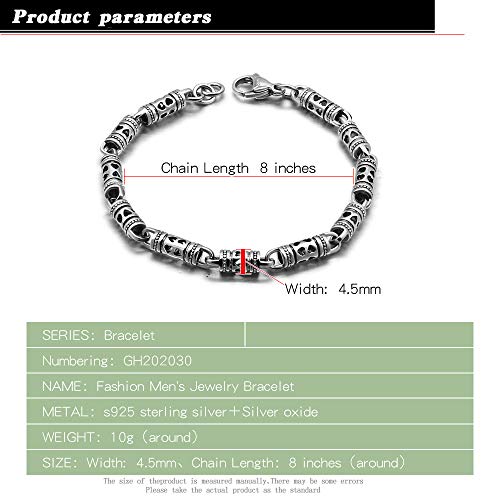 Vintage Men100% 925 Sterling Silver Bracelet Punk hip-hop male Solid pure silve 7-8 inches Chain Hand catenary Jewelry2