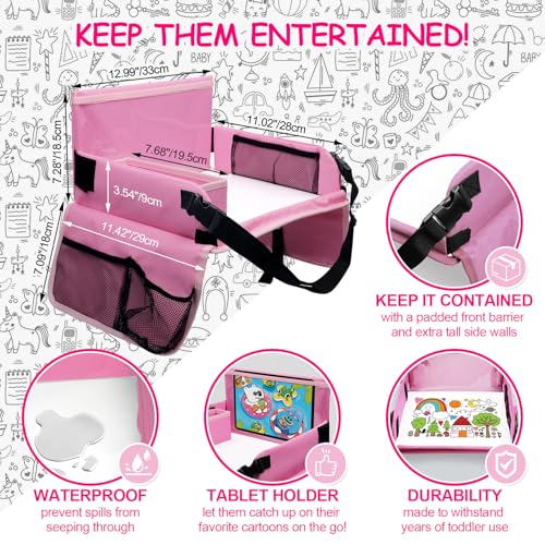 Julaiwy Car Seat Tray for Kids Travel, Carseat Tray for Toddler Road Trip Activities, Car Trays for Kids Road Trip Essentials, Travel Trays for Airplane, Toddler Car Seat Lap Table - Pink