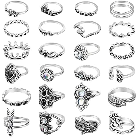ELECLAND Women's Boho Style Retro Punk Rings Silver Joint Knuckle Ring Stacking Jewellery Gift (25) Cover
