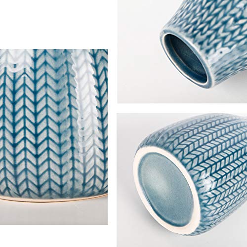 Blue Green Yellow Cute Decor Ceramic Vase Set, Decorative Farmhouse Vase For Living Room, Dinning Room, Shelf, Kitchen Island, Mantel, Bathroom, Covered Patio Textured Fragrant Wheat Pattern #TOP2