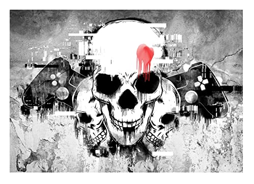 Vlies Tapete XXL Poster Fototapete Totenkopf Tribal Metall Farbe