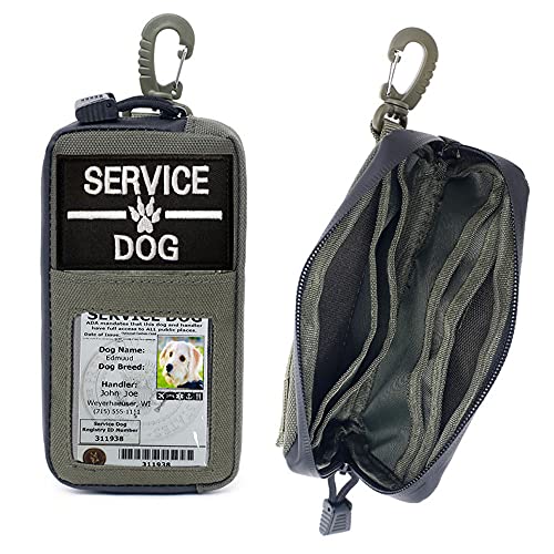 Lanica Clip-On Service Dog ID Identification Carrier & Zippered Pouch - Carry Many Small Items & Easily Display Your Dogs Identification (Green)