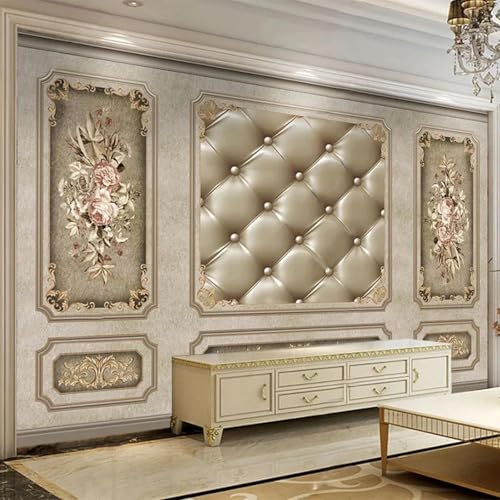 FGJFGGFR Mural 3D para sala de estar papel tapiz con flores retro paquete suave decoración de pared para interiores arte adhesivo pintura de pared de seda