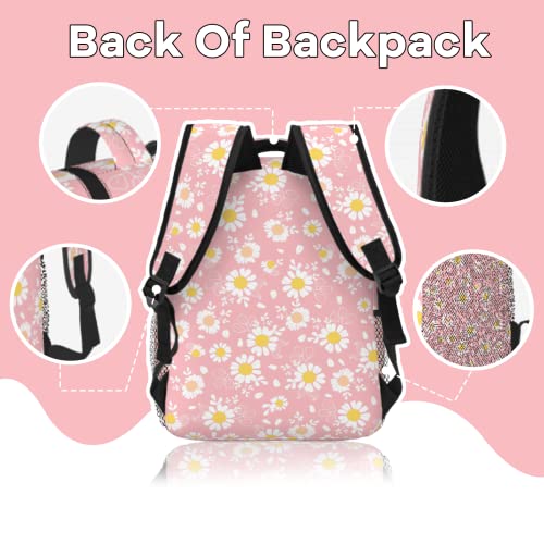 Junong 17 Inch Daisy Backpack For Women Fashion Laptop Flower Backpack Travel Bag Women College Floral Backpack (Pink) #TOP3