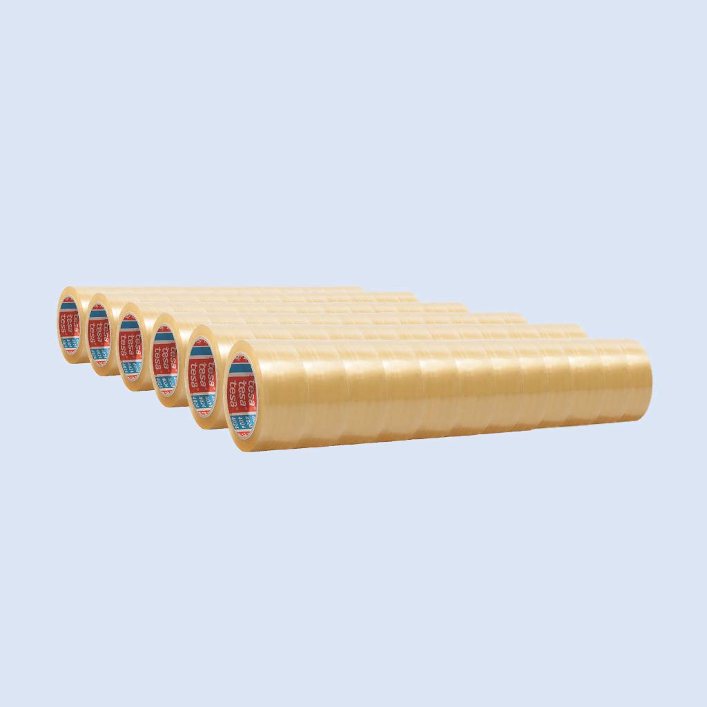 tesa 4124 Premium-Packband transparent - Hochleistungs-Verpackungsklebeband- extra stark klebend, leise abrollend - 66 m x 50 mm - Ideal für schwere Kartons, Menge:72