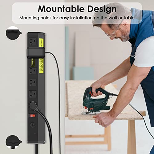 Junnuj Heavy Duty Metal Power Strip 20 Amp, High Amp Surge Protector 6 Outlet, 20A Power Strips Workshop Industrial Outlets Wide Spaced 6-20R T-Slot With Circuit Breaker, 12 Gauge Extension Cord 6Ft #TOP3
