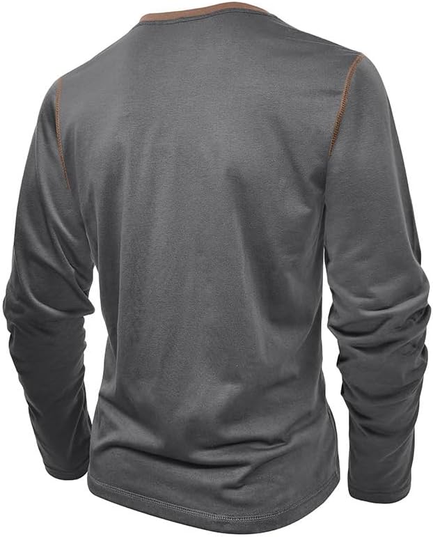 Mens Henley Shirts Long Sleeve Casual Button T-Shirt Classic Basic Cotton Lightweight Stylish Pullover Tees - Image 3