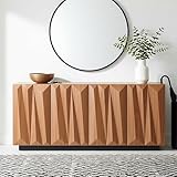 FIVEGIVEN 60' Contemporary Geometric Sideboard Buffet with 3D Triangular Doors & Floating Base, Light Walnut Credenza Storage Cabinet for Living Room Kitchen Entryway