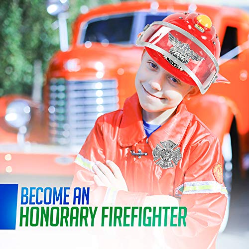 WolVol Firefighter Hat with Lights and Sirens - Well-Made Plastic Costume Hat with Badge & Extinguisher - Aids Kinesthetic Learning & Development for Boys & Girls - Thumbnail 3