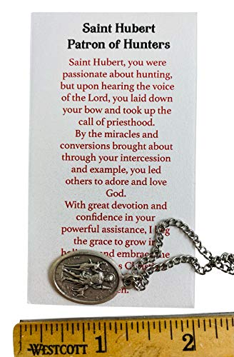 Westmon Works St Hubert Patron Saint of Hunters Set Medal with Stainless Steel Chain Holy Card Boxed3