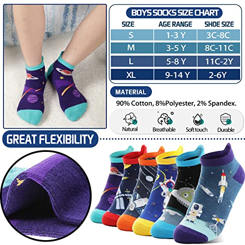 Welwoos Kids Boys Ankle Socks No Show Low Cut Funny Cute Cartoon Novelty Cotton Socks 6 Pairs Gifts Stocking Stuffers For Boys Kids(Space,3-5 Y) #TOP4