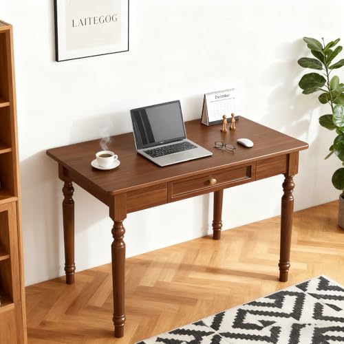 LAITEGOG French Country Desk,47” Farmhouse Computer Table,Solid Wood Writing Desk