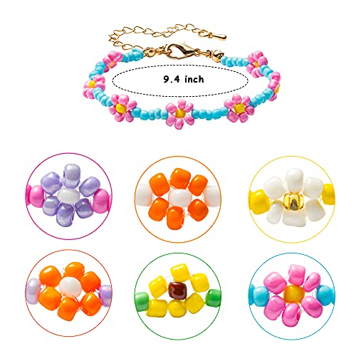 Pantide 6Pcs Colorful Daisy Flower Bead Bracelets Set Indie Handmade Beaded Flower Bracelets Vsco Boho Beach Summer Braided String Y2K Aesthetic Kidcore Jewelry With Flowers For Women Girls #TOP1