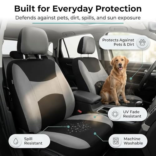 Image of FH Group Universal Car Seat Covers Front Set for SUV Truck Sedan Vans | Waterproof All-Purpose Cloth Seat Cover Set Airbag Compatible Washable Split Bench Protector Interior Upgrade - Gray