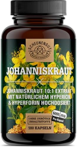 Johanniskraut - Johanniskraut Kapseln Hochdosiert - Vegan DE SCHEUNENGUT® | Intensiv-Dosis Hypericin und Hyperforin - Reines Johanniskraut Hochdosiert aus Frankreich -Laborgeprüft-