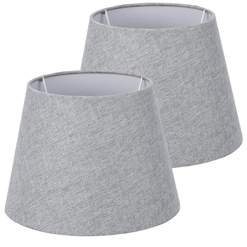Navaris Pantallas de Lámpara Gris y Blanco Set de 2x Redonda Estilo Vintage para Lámparas de Mesa