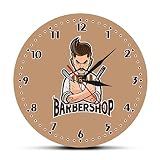 幸せな風 Horloge Murale, Caractère de Dessin animé Coiffeur Shop Horloge Horloge Coiffures Coupes Coupes Chars Barbershop Décor intérieure Suspension Montre Mural Personnalisé Cadeau (Color : No Frame)