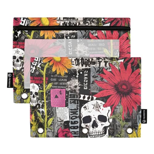 Astuccio per raccoglitori a 3 anelli astuccio con teschi per matite e cosmetici con cerniera trasparente per ufficio viaggi confezione da 2 Teschi one sizex2 Valigetta