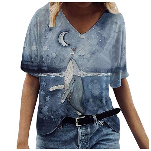 Floral Print Tops for Women Vintage Summer Casual Tops Short Sleeve V Neck Loose Tees Boho Tunic Blouse T Shirt Tops