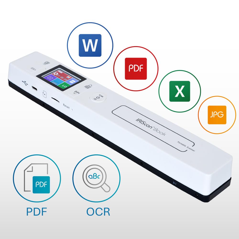 IRIScan Book 7 Dyslexic: regle Scanner | Documento Scanner a4 | Escaneo a Word, PDF, XLS | Tarjeta SD | Escaneo a través de USB | Win Mac