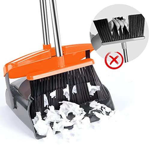 Broom And Dustpan Set With Lid For Home Indoor Dust Pan With Combo 3 Foot Long Stainless Standing Upright For Room Office Home Kitchen Floor Whisk Brush Set #TOP1