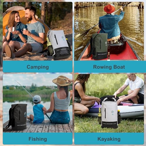 UPWELL Waterproof Dry Bag 30L Boating Backpack for Travel Hiking Camping Bags for Kayaking Hiking Waterproof Bags Swimming Floating Submersible Dry Bag Green - Thumbnail 6