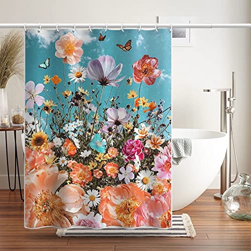 Rideau de douche 200x200 fleurs et papillons imperméable en polyester - 2