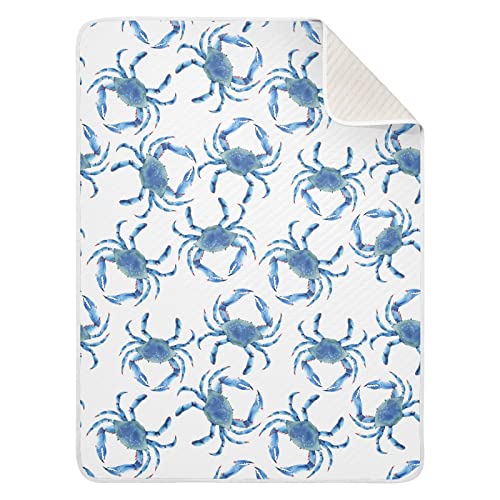 Image of Swaddle Blanket Blue Crabs Cotton for Infants - Receiving, Lightweight Soft Swaddling for Crib, Stroller, Nursery - Ocean Theme, 30x40 in