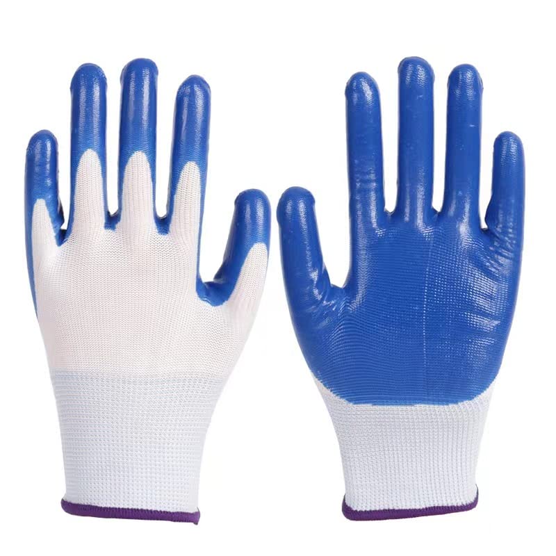 Garden Work cotton Glove with Nitrile Rubber Palm Coated Garden Gloves 12 Pairs per Pack (Elastic Fabric One Size Fits All)