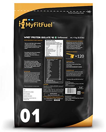 Image of MyFitFuel MFF Whey Protein 90 Isolate | 4 Kg, 120 Servings (Unflavoured) | Pure 100% Isolate Protein